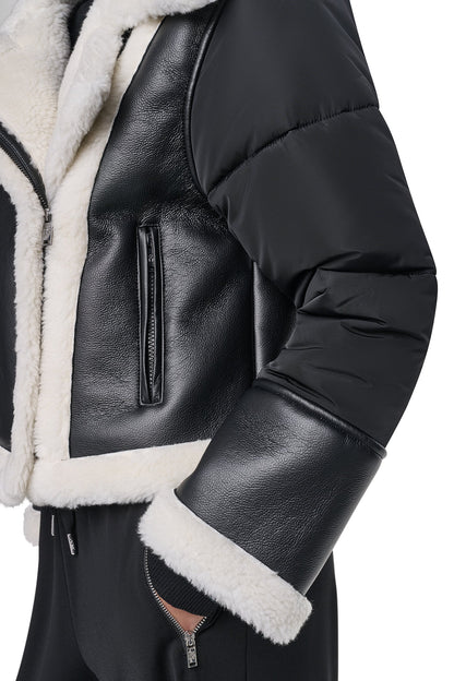 PUFF SLEEVE FAUX SHEARLING JACKET - Black/Black | DKNY