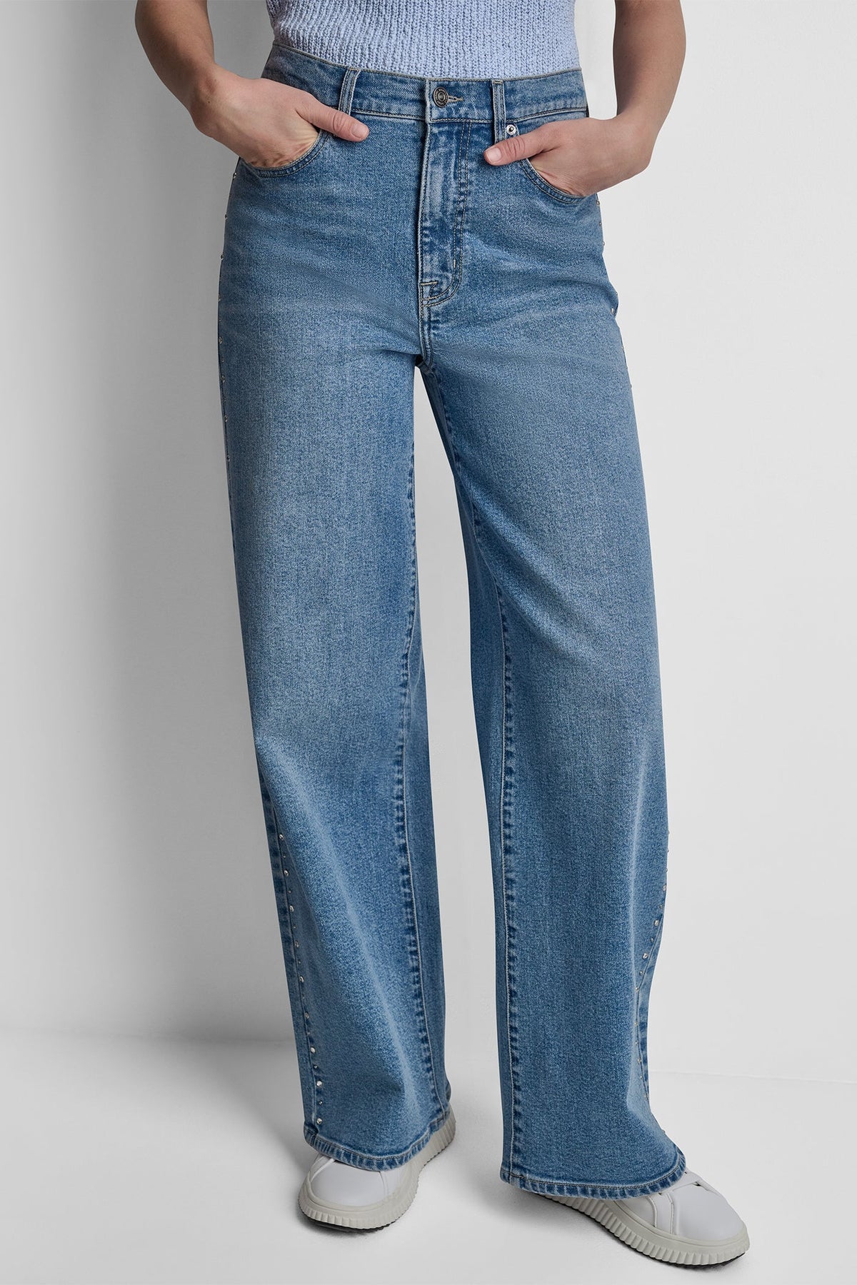 HIGH-RISE RHINESTONE STUD WIDE LEG - Gramercy | DKNY