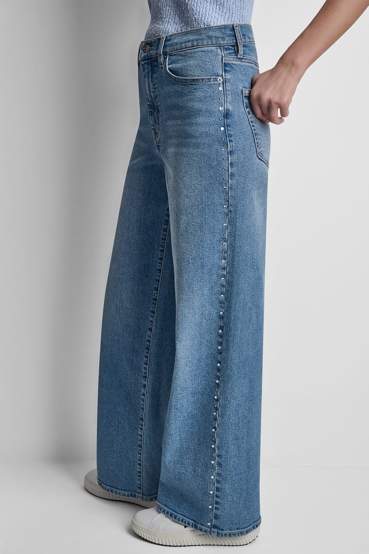 HIGH-RISE RHINESTONE STUD WIDE LEG - Gramercy | DKNY