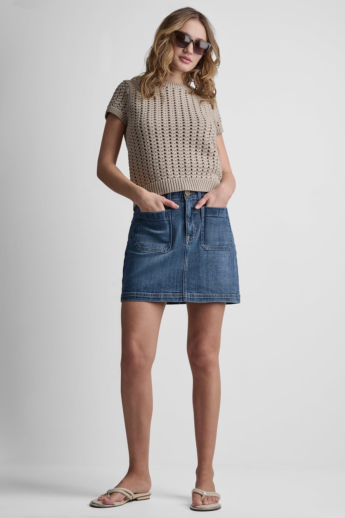 CHUNKY POINTELLE SHORT SLEEVE SWEATER - Pastel Yellow | DKNY