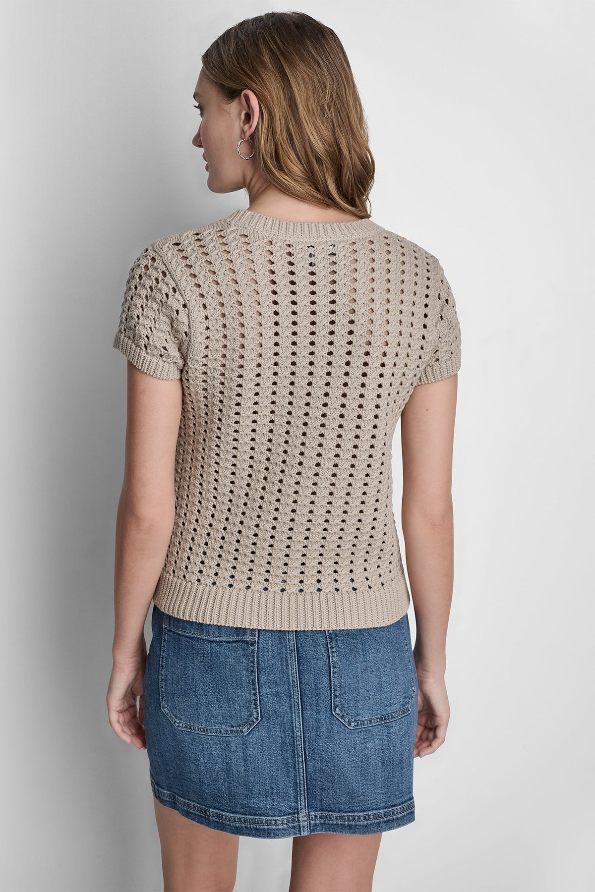 CHUNKY POINTELLE SHORT SLEEVE SWEATER - Eggnog | DKNY