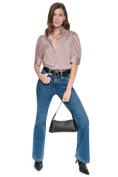 PUFF SHORT SLEEVE SHIRT - Dover Stripe/Blush Pink | DKNY
