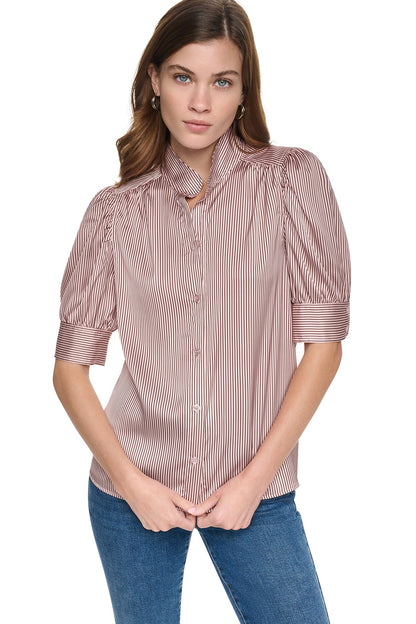 PUFF SHORT SLEEVE SHIRT - Dover Stripe/Blush Pink | DKNY