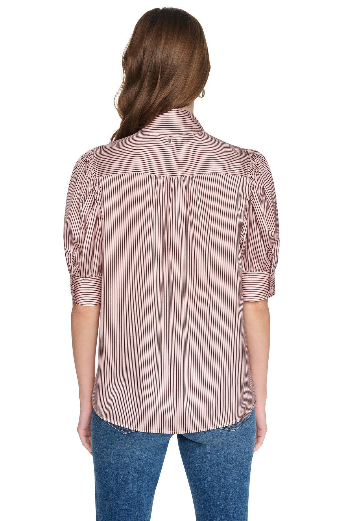 PUFF SHORT SLEEVE SHIRT - Dover Stripe/Blush Pink | DKNY