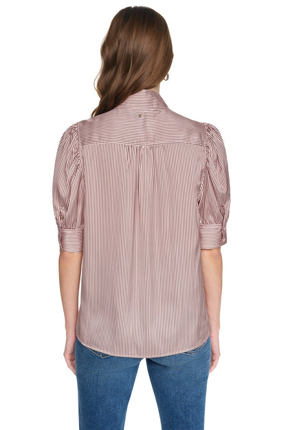 PUFF SHORT SLEEVE SHIRT - Dover Stripe/Blush Pink | DKNY