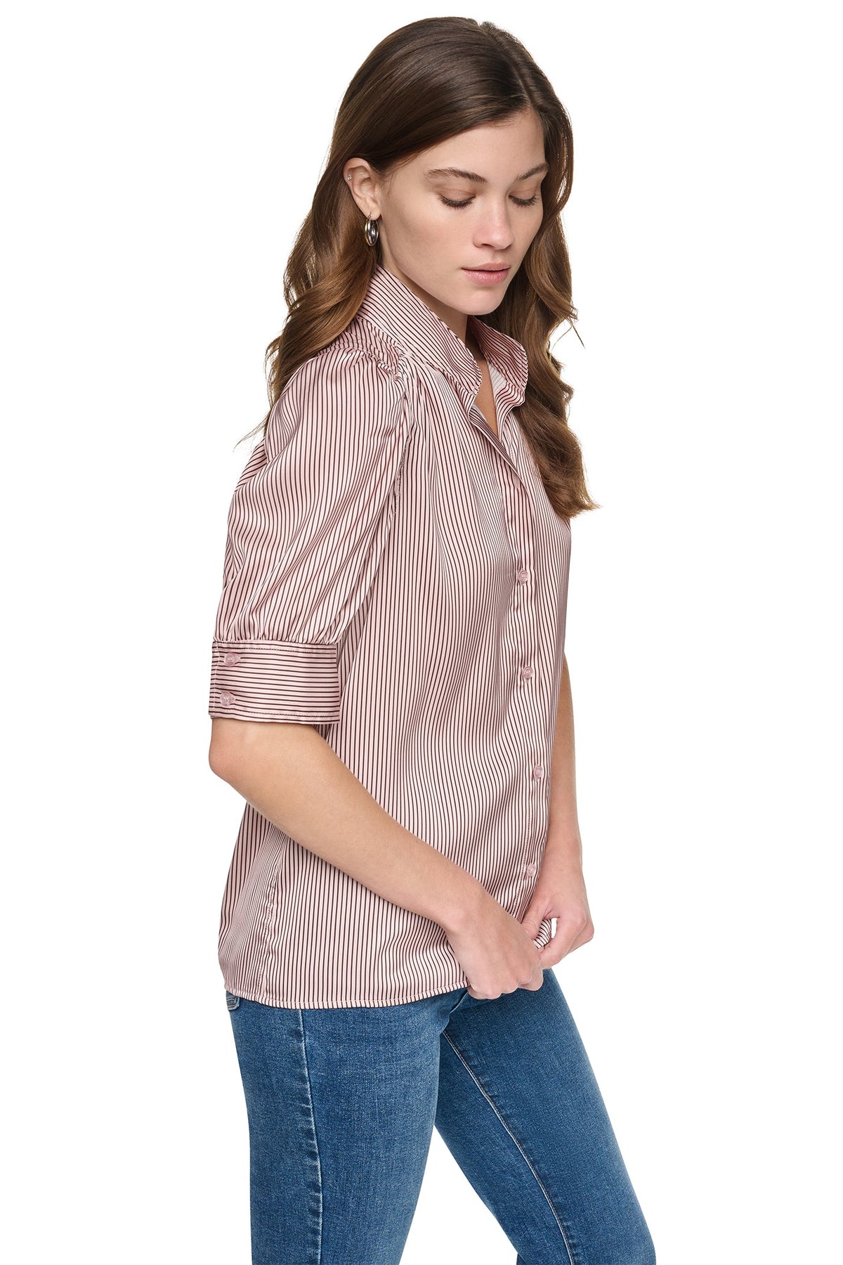 PUFF SHORT SLEEVE SHIRT - Dover Stripe/Blush Pink | DKNY