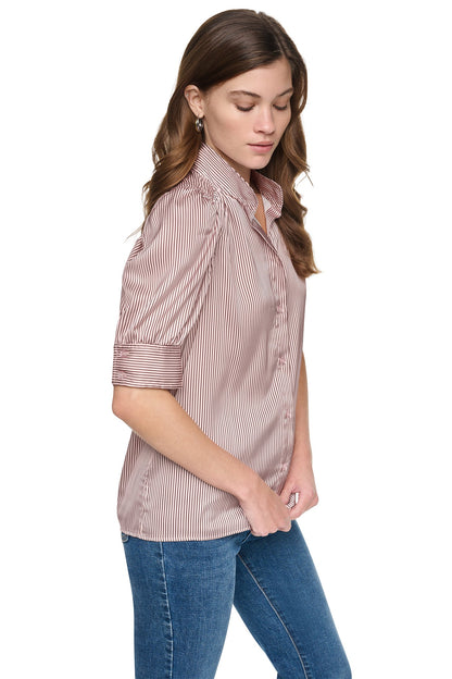 PUFF SHORT SLEEVE SHIRT - Dover Stripe/Blush Pink | DKNY