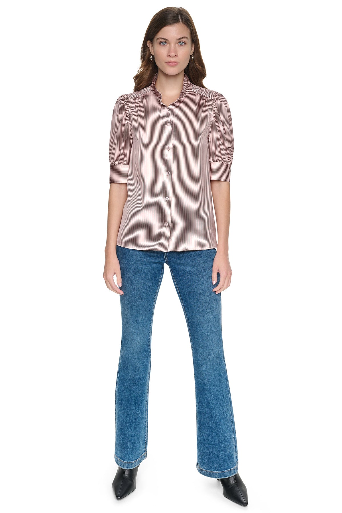 PUFF SHORT SLEEVE SHIRT - Dover Stripe/Blush Pink | DKNY