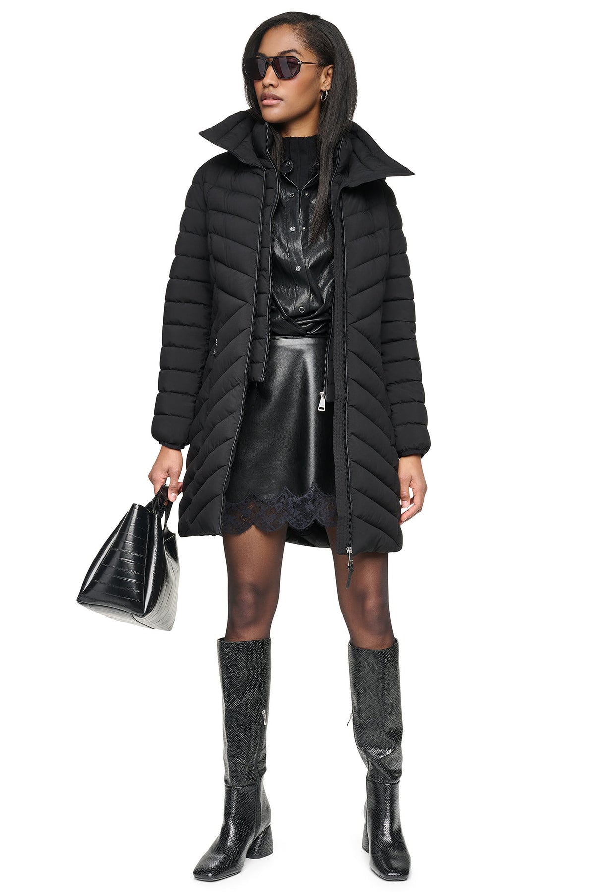 HOODED STAND COLLAR PUFFER - Pearl | DKNY