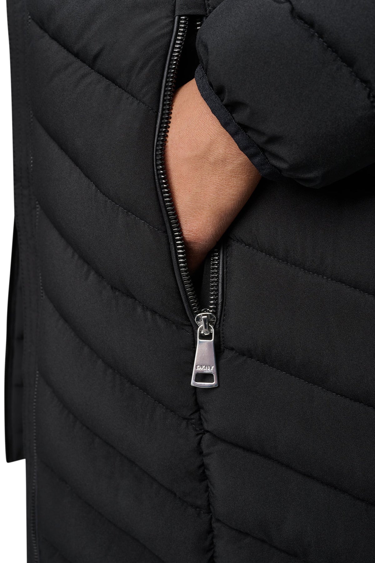 HOODED STAND COLLAR PUFFER - Pearl | DKNY