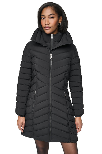 HOODED STAND COLLAR PUFFER - Pearl | DKNY