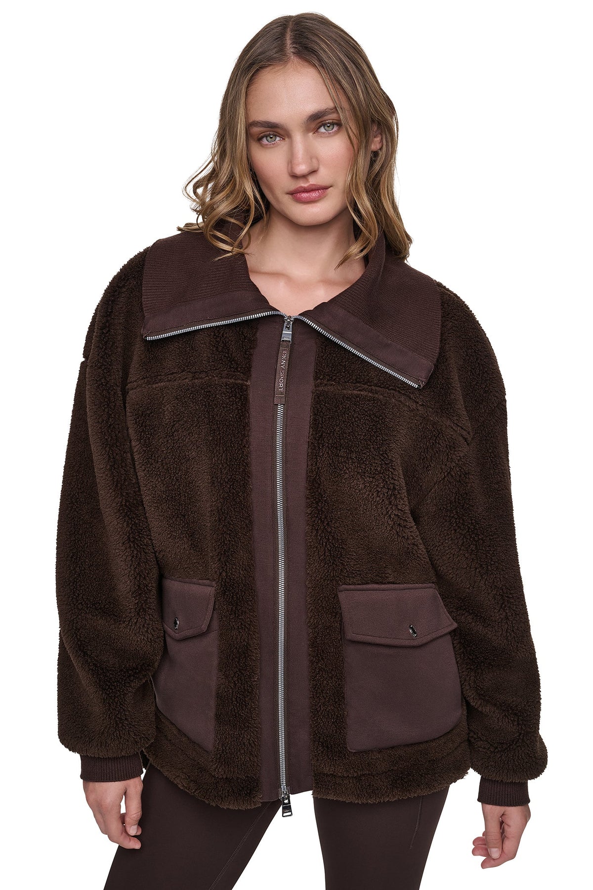 FUNNEL NECK SHERPA JACKET - Espresso/Espresso | DKNY