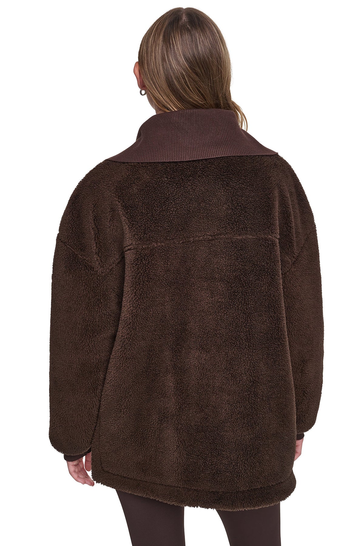 FUNNEL NECK SHERPA JACKET - Espresso/Espresso | DKNY