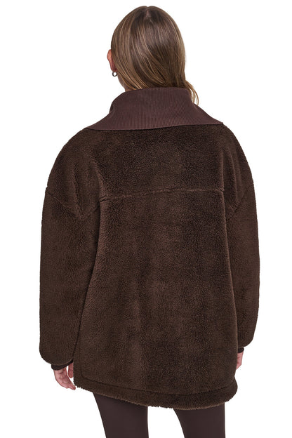 FUNNEL NECK SHERPA JACKET - Espresso/Espresso | DKNY