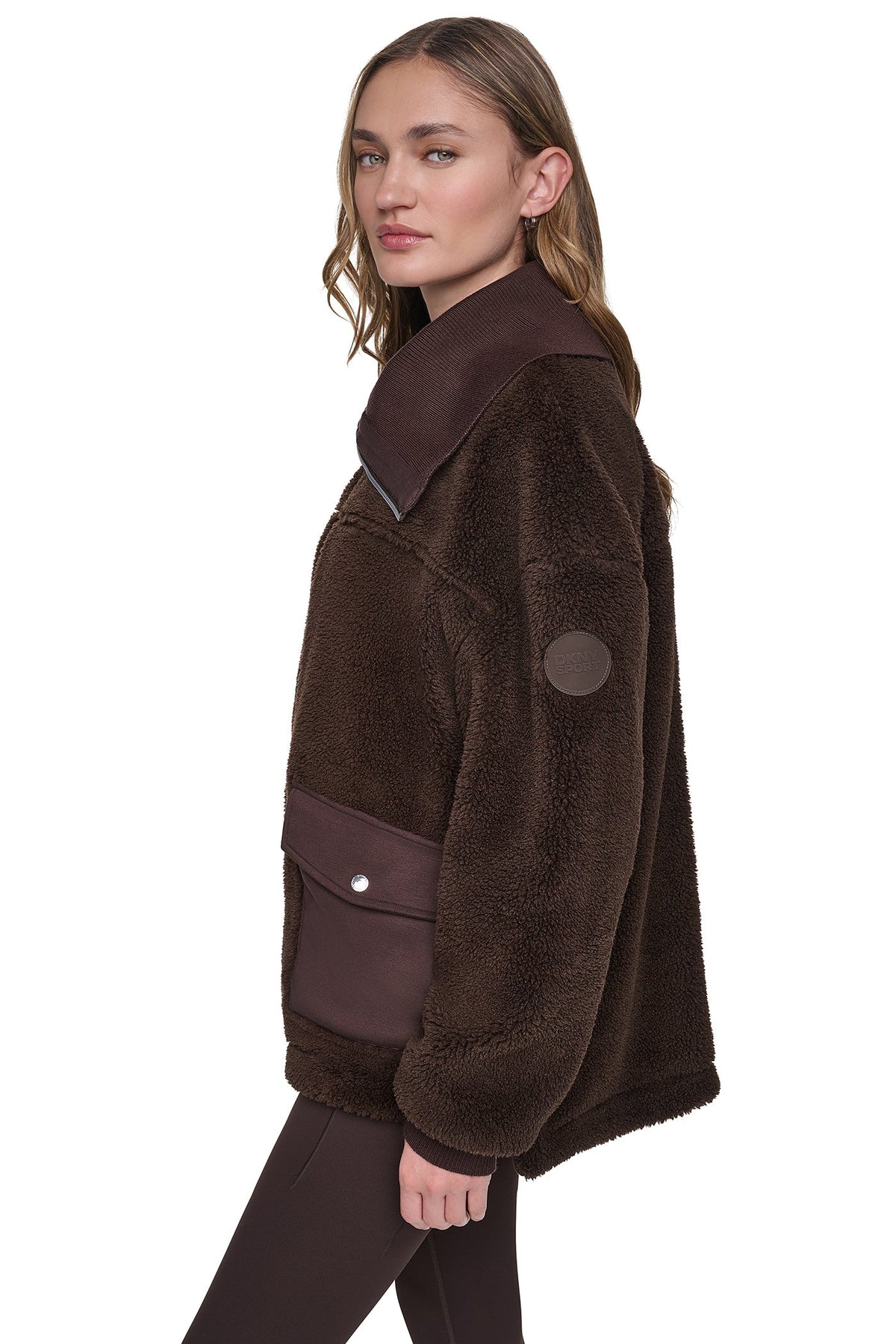 FUNNEL NECK SHERPA JACKET - Espresso/Espresso | DKNY