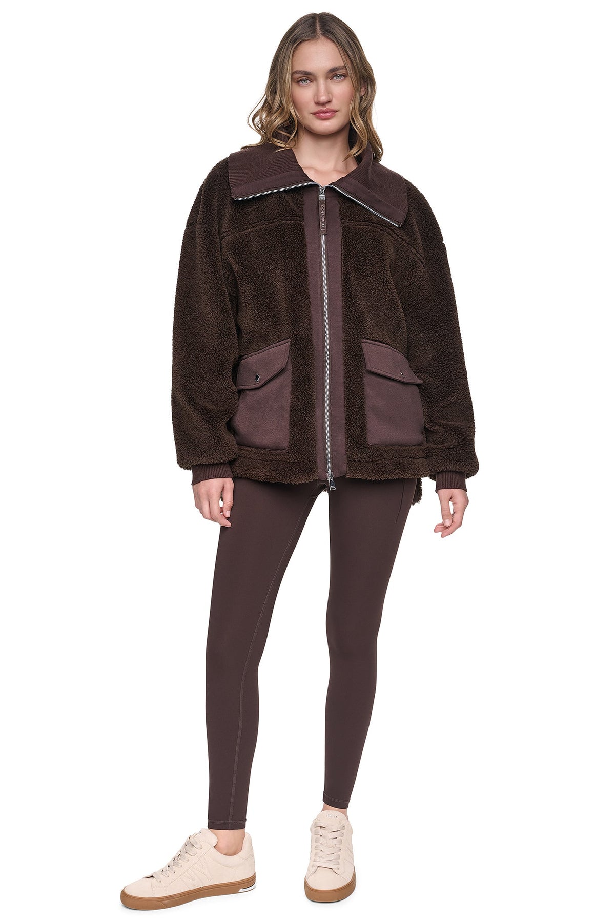 FUNNEL NECK SHERPA JACKET - Espresso/Espresso | DKNY
