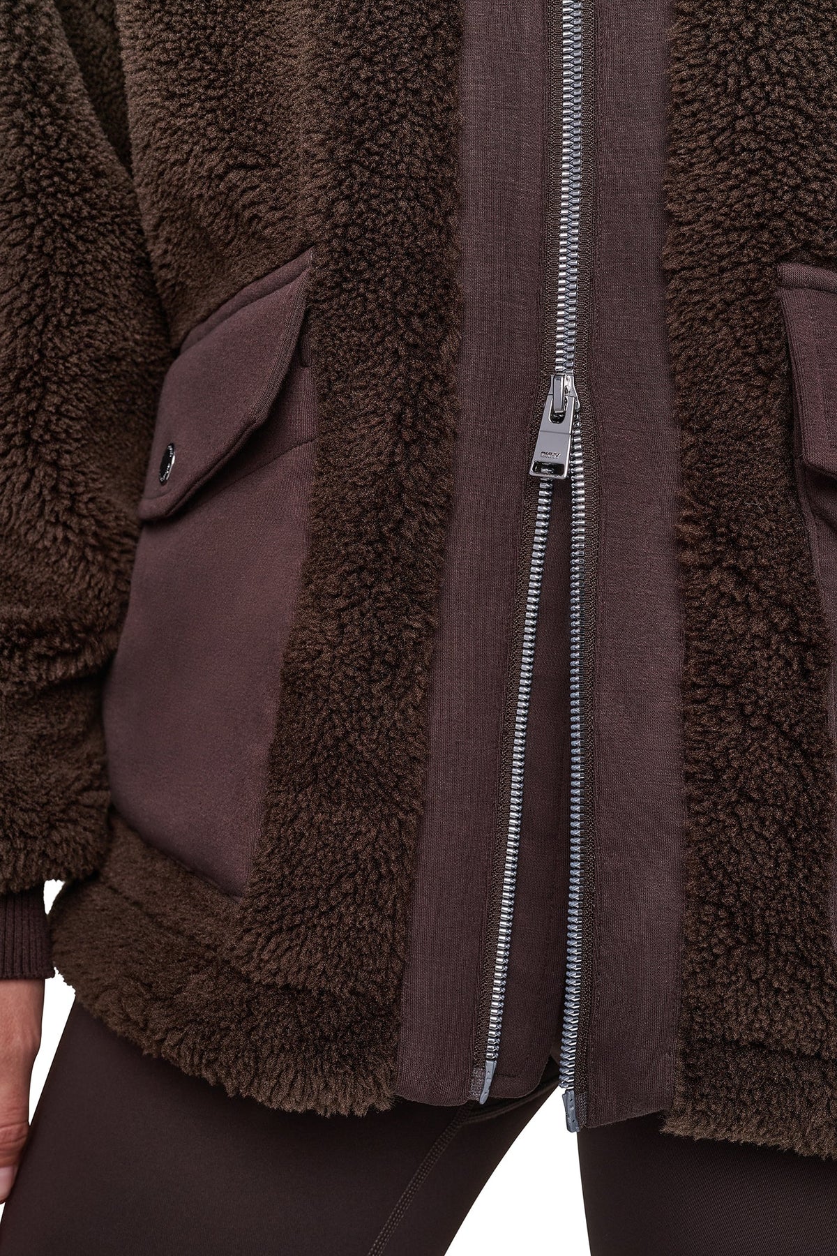 FUNNEL NECK SHERPA JACKET - Espresso/Espresso | DKNY
