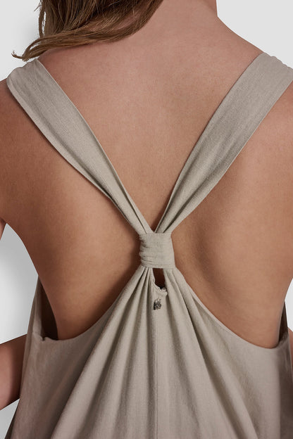 LINEN-BLEND TIE BACK MAXI DRESS - Zebra Eggnog Combo | DKNY