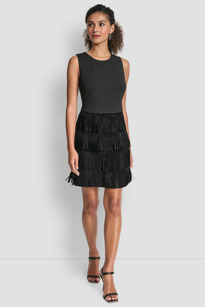 SLEEVELESS SHIFT DRESS WITH TIERED SKIRT - Black | DKNY