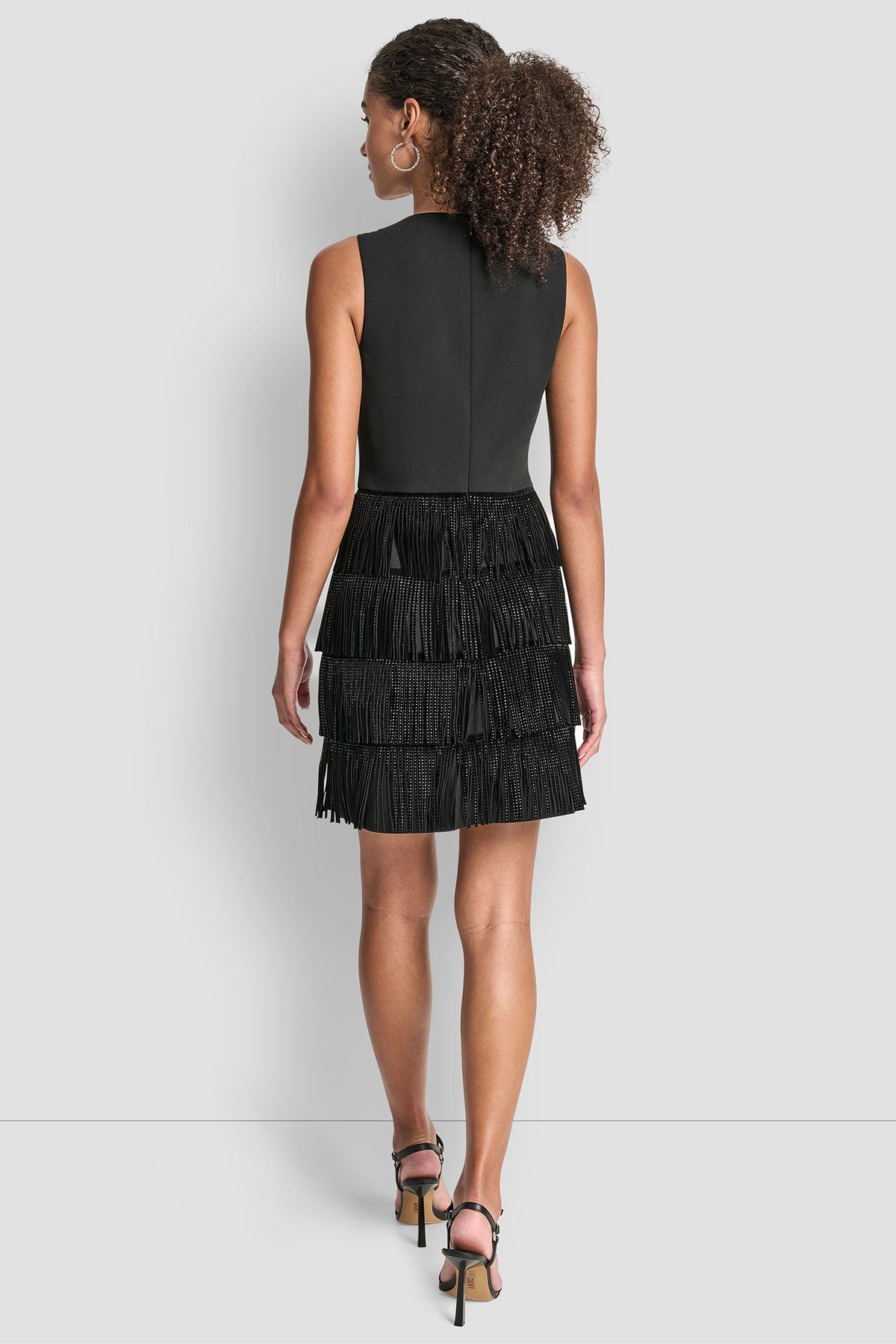 SLEEVELESS SHIFT DRESS WITH TIERED SKIRT - Black | DKNY