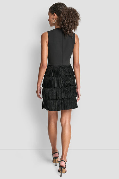 SLEEVELESS SHIFT DRESS WITH TIERED SKIRT - Black | DKNY
