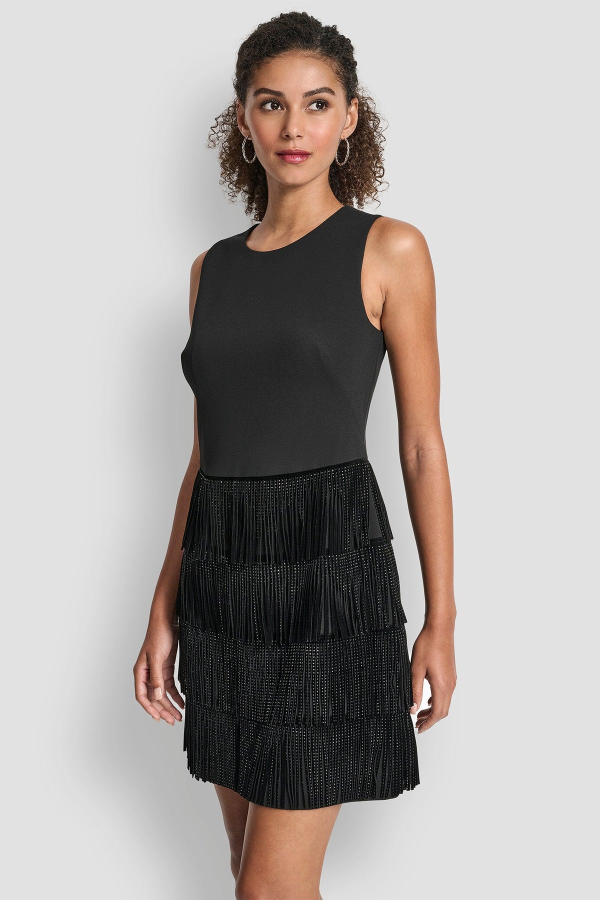 SLEEVELESS SHIFT DRESS WITH TIERED SKIRT - Black | DKNY