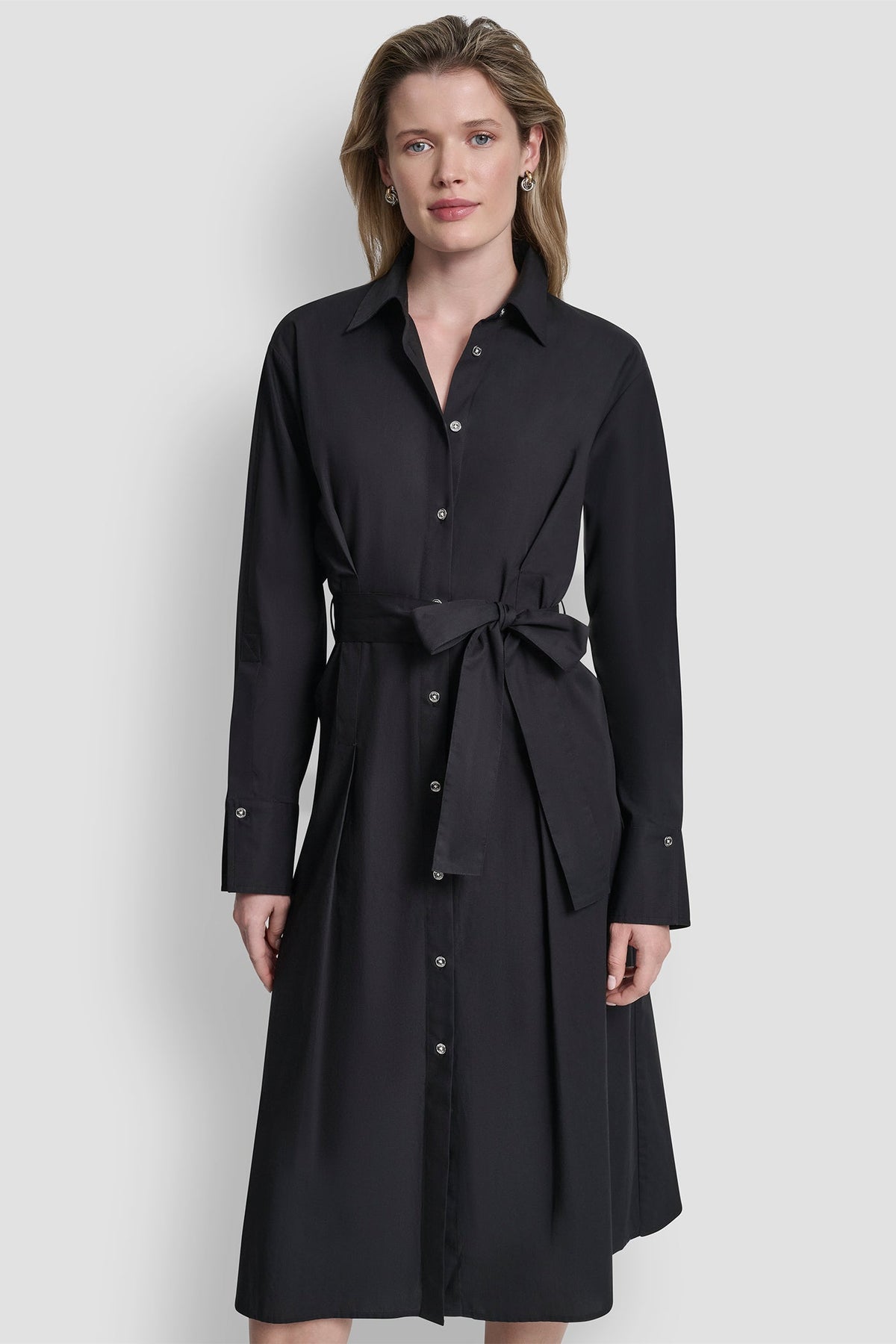 BUTTON DOWN MIDI SHIRT DRESS - Black | DKNY