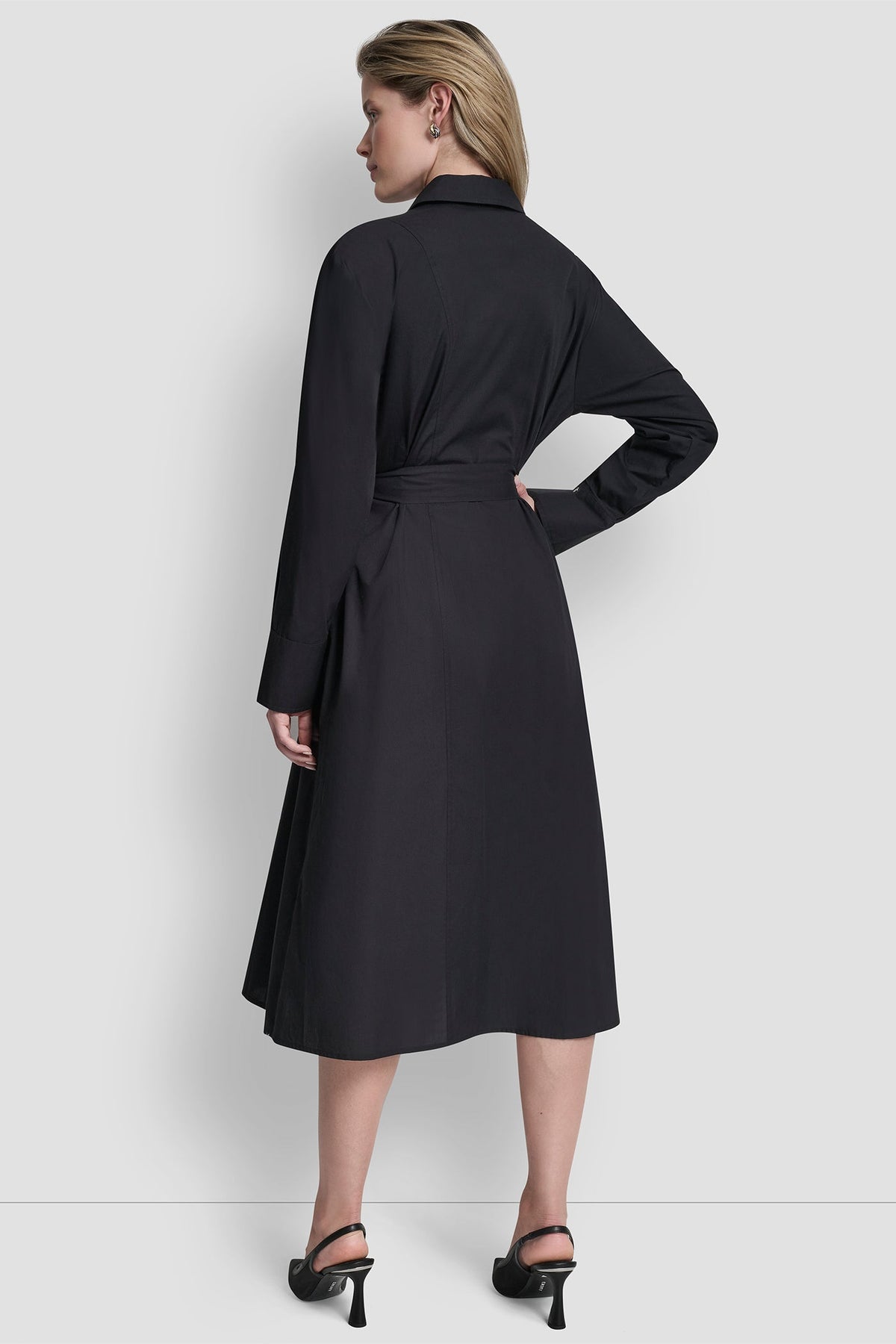 BUTTON DOWN MIDI SHIRT DRESS - Black | DKNY