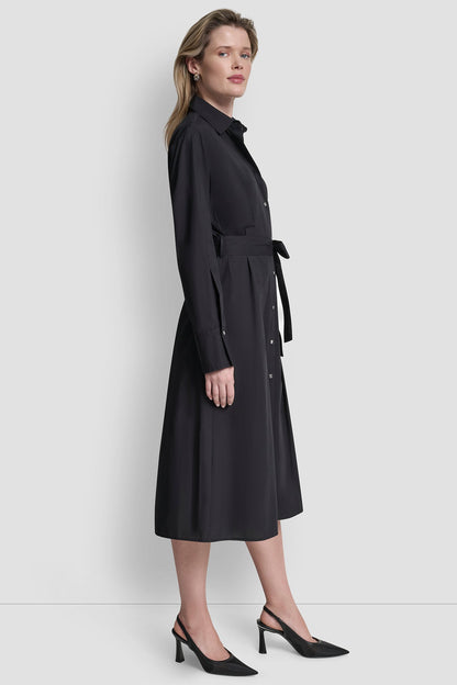 BUTTON DOWN MIDI SHIRT DRESS - Black | DKNY