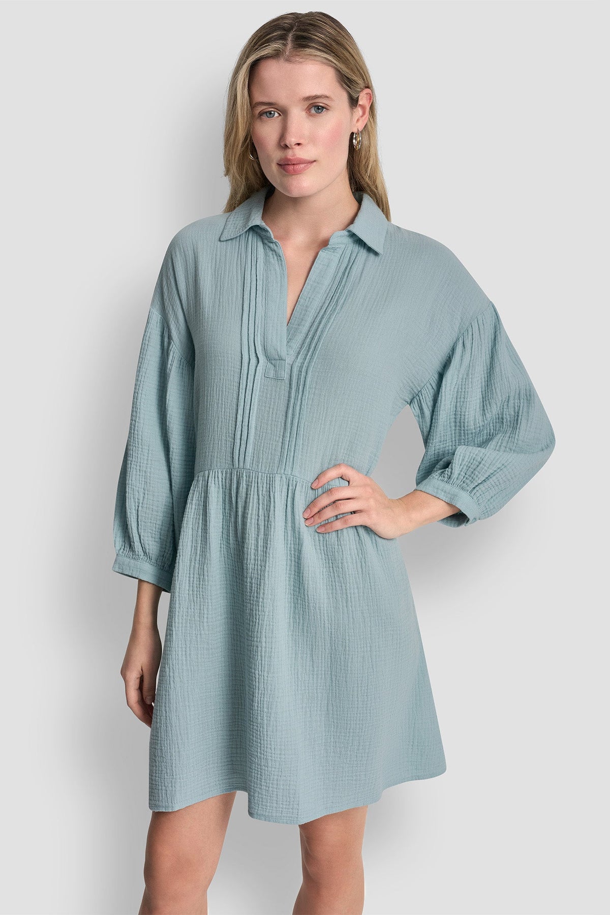 GAUZE V-NECK DRESS - Mineral | DKNY