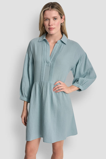 GAUZE V-NECK DRESS - Mineral | DKNY