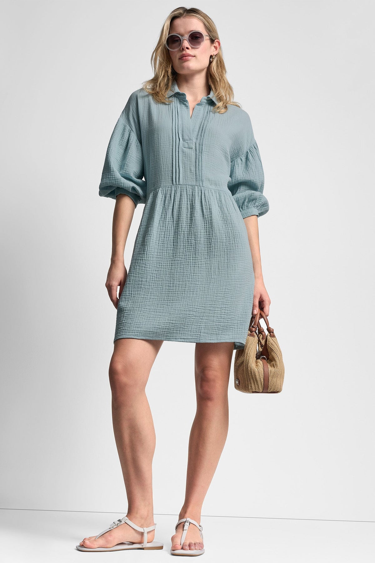 GAUZE V-NECK DRESS - Mineral | DKNY