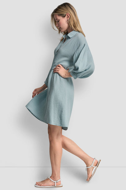 GAUZE V-NECK DRESS - Mineral | DKNY