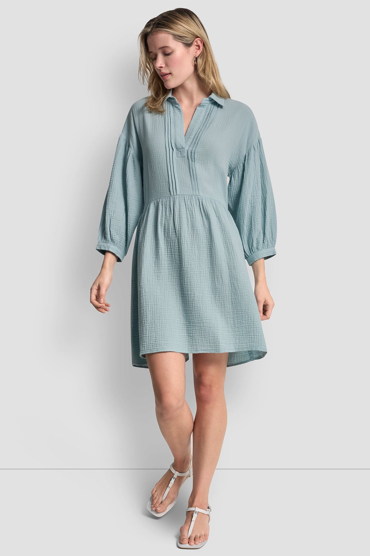 GAUZE V-NECK DRESS - Mineral | DKNY