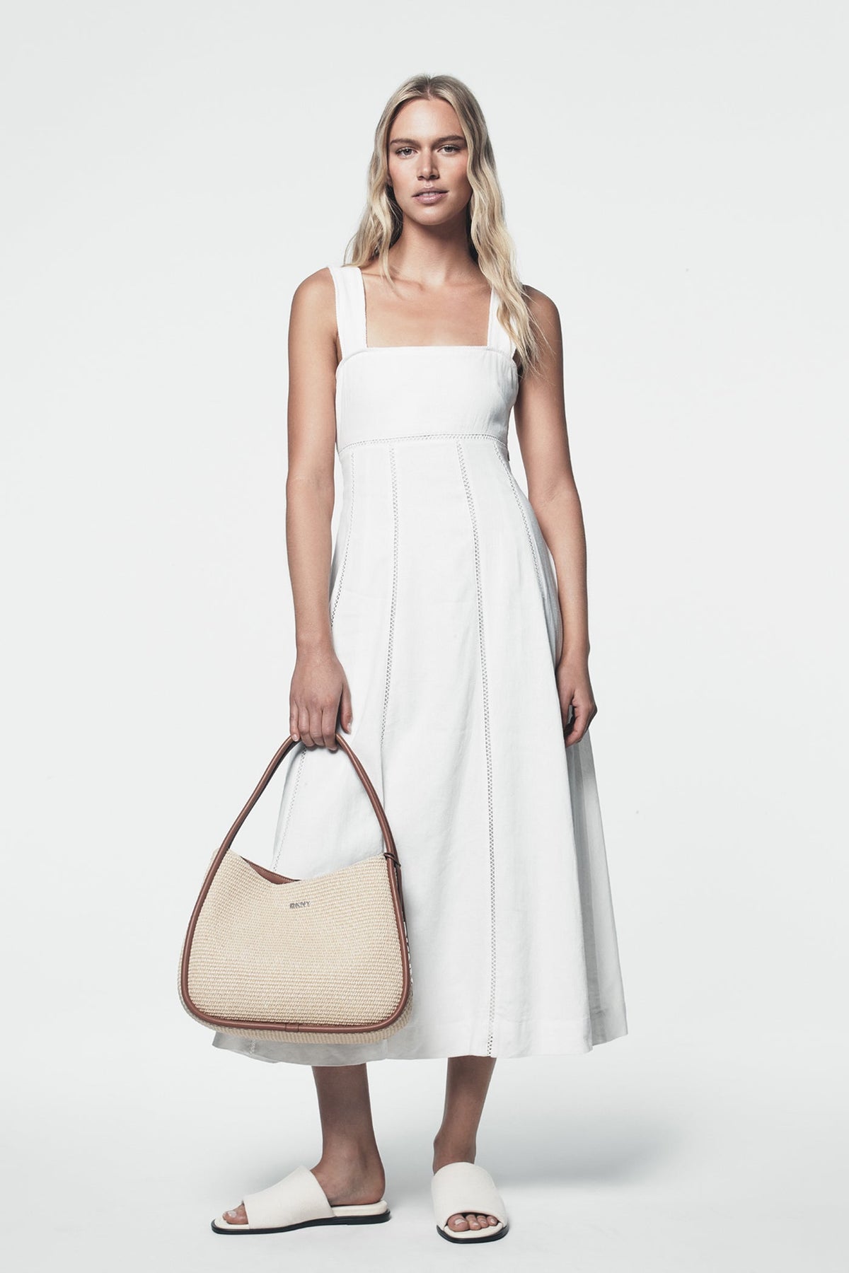 SEAMED TANK DRESS WITH TIE BACK - Ivory | DKNY