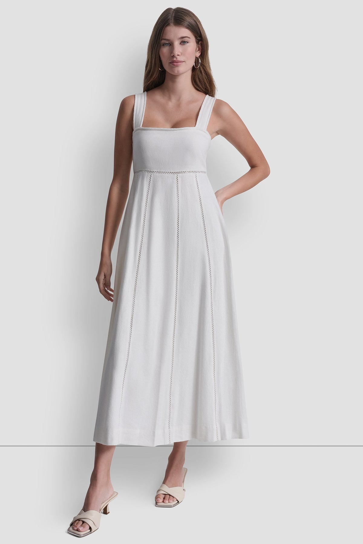 SEAMED TANK DRESS WITH TIE BACK - Ivory | DKNY