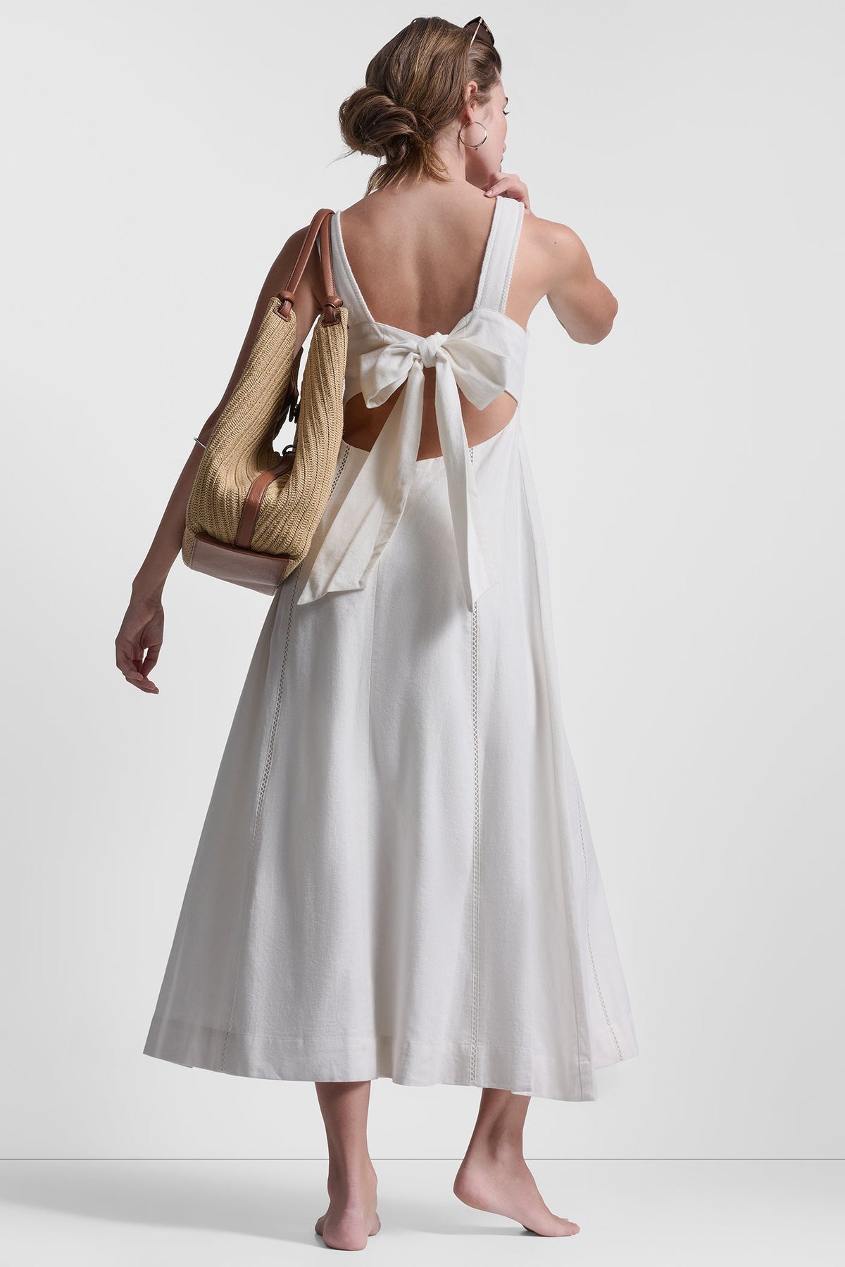 SEAMED TANK DRESS WITH TIE BACK - Ivory | DKNY