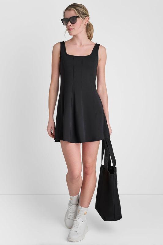 BALANCE COMPRESSION DRESS WITH BUILT-IN SHORTS - Black | DKNY