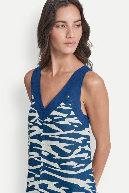 LINEN SLEEVELESS COLOR-BLOCK MIDI DRESS - Tidal Break/Admiral | DKNY