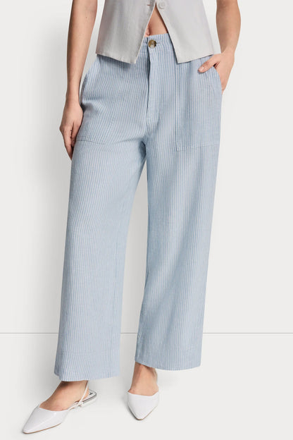 CROPPED WIDE LEG LINEN-BLEND PANTS - Lex Chambray | DKNY