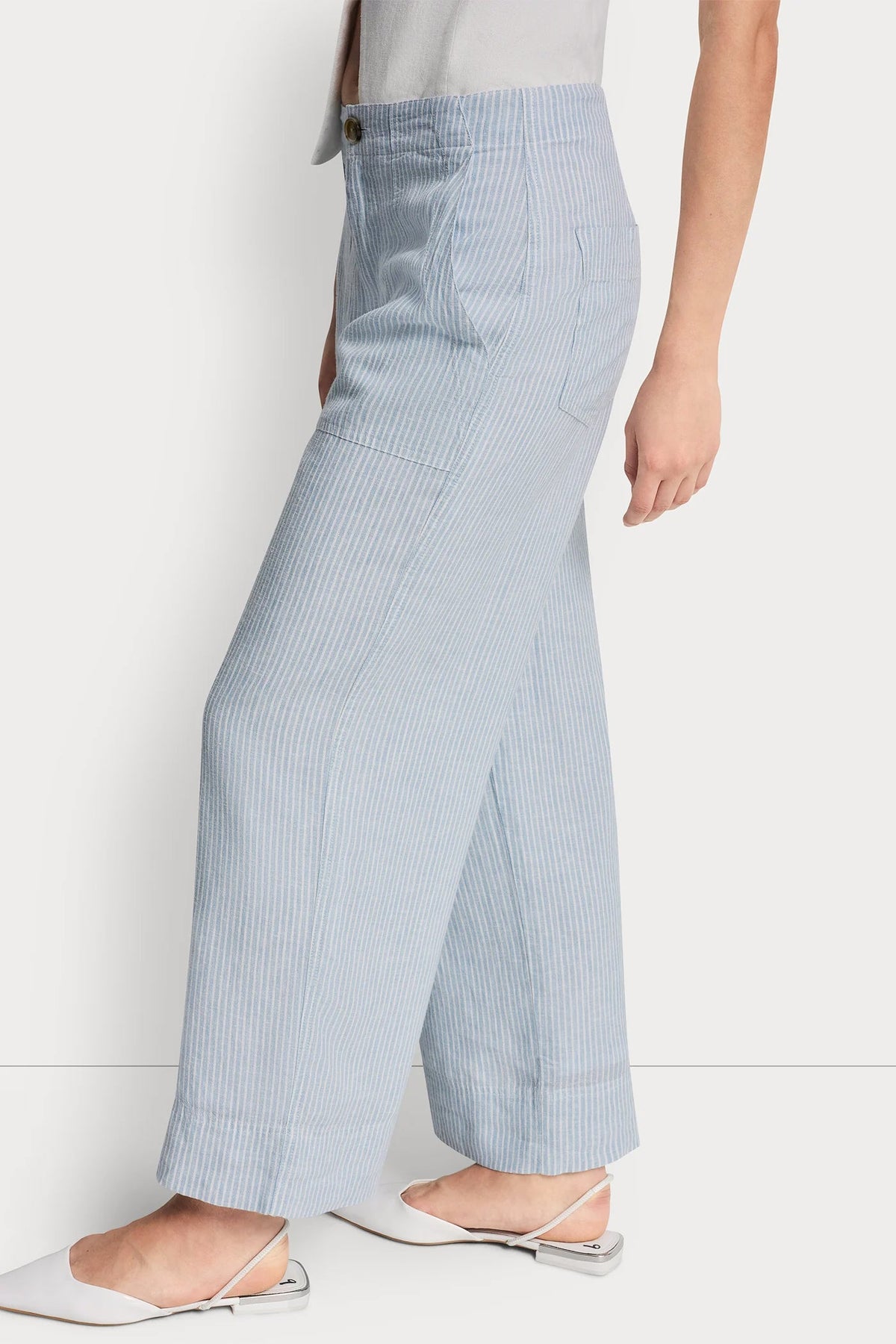 CROPPED WIDE LEG LINEN-BLEND PANTS - Lex Chambray | DKNY
