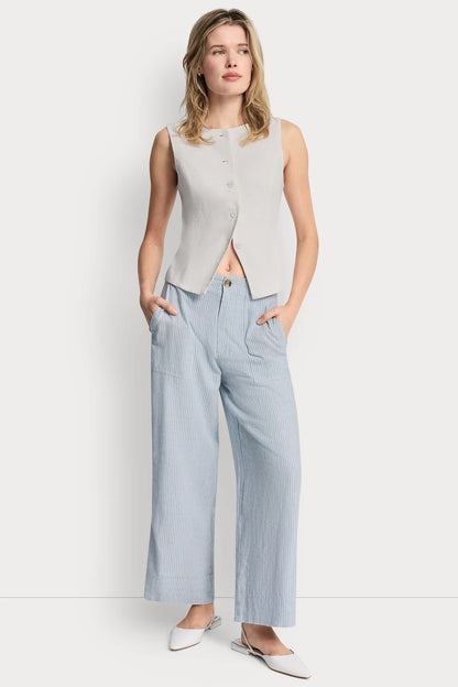 CROPPED WIDE LEG LINEN-BLEND PANTS - Lex Chambray | DKNY