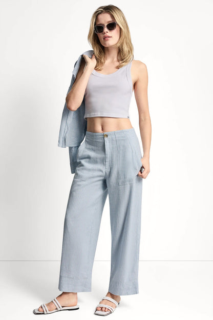 CROPPED WIDE LEG LINEN-BLEND PANTS - Lex Chambray | DKNY