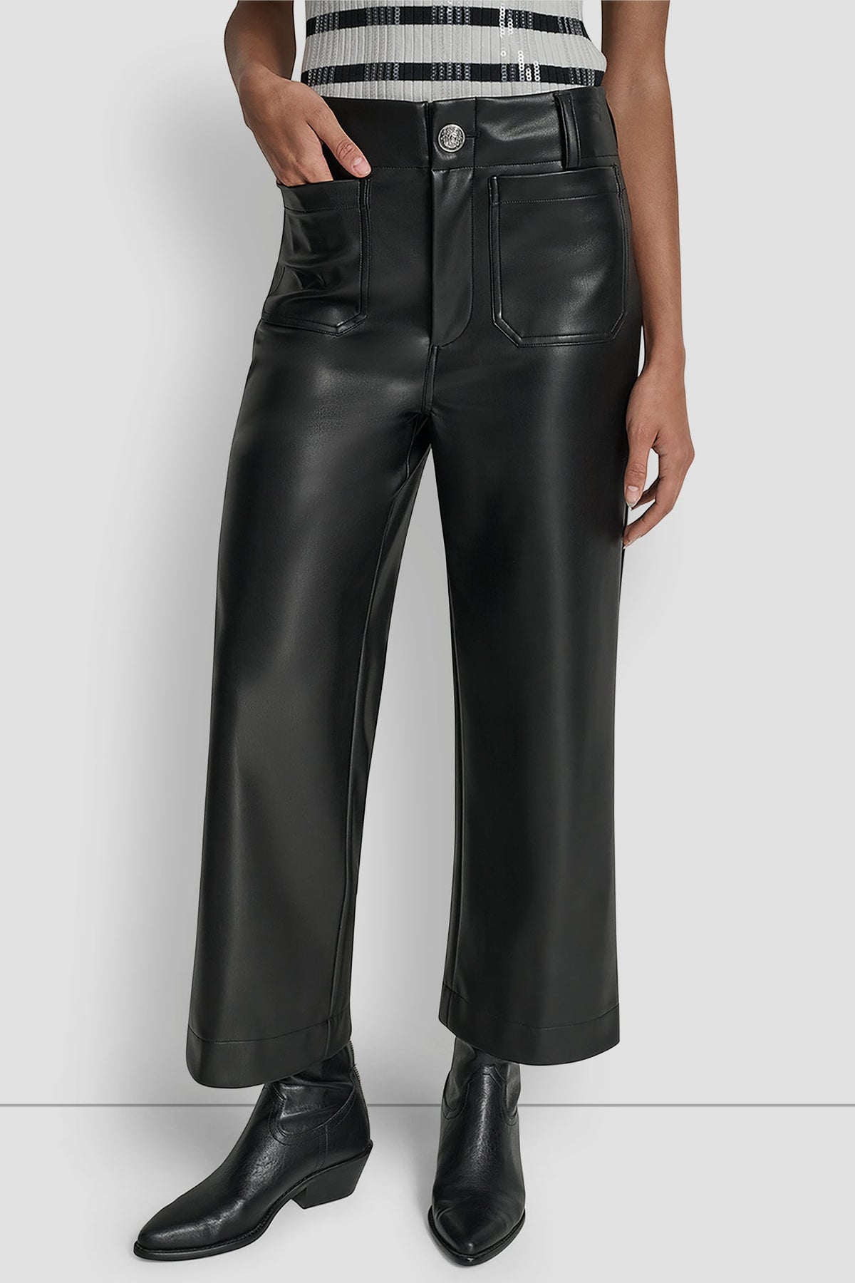 HIGH-RISE CROPPED WIDE LEG PANT - Black | DKNY