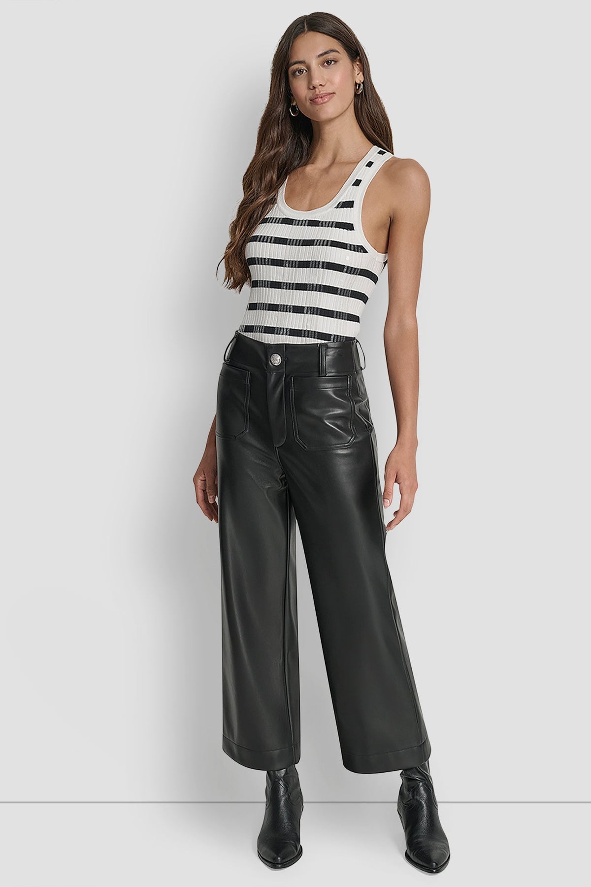 HIGH-RISE CROPPED WIDE LEG PANT - Black | DKNY