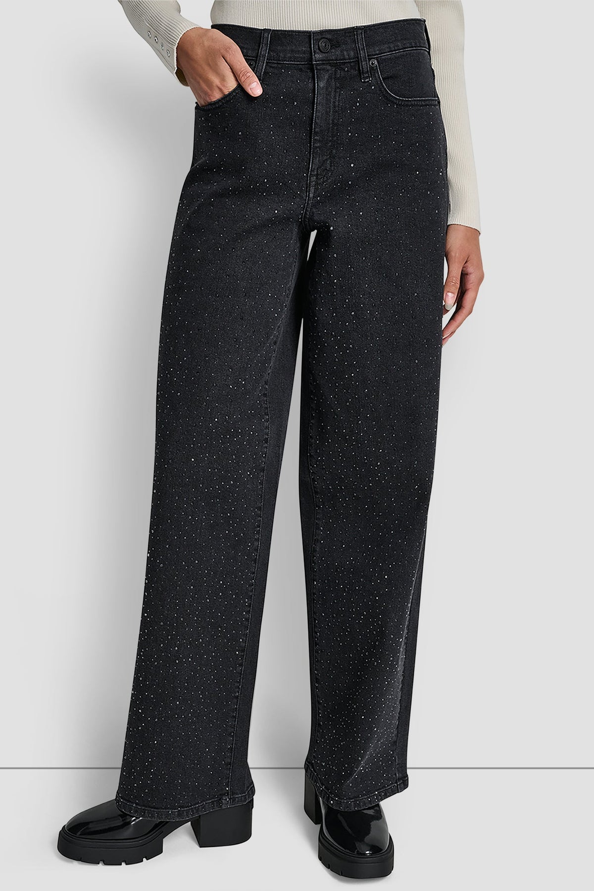 HIGH-RISE WIDE LEG WITH RHINESTONE EMBELLISHMENT - ANCHOR | DKNY