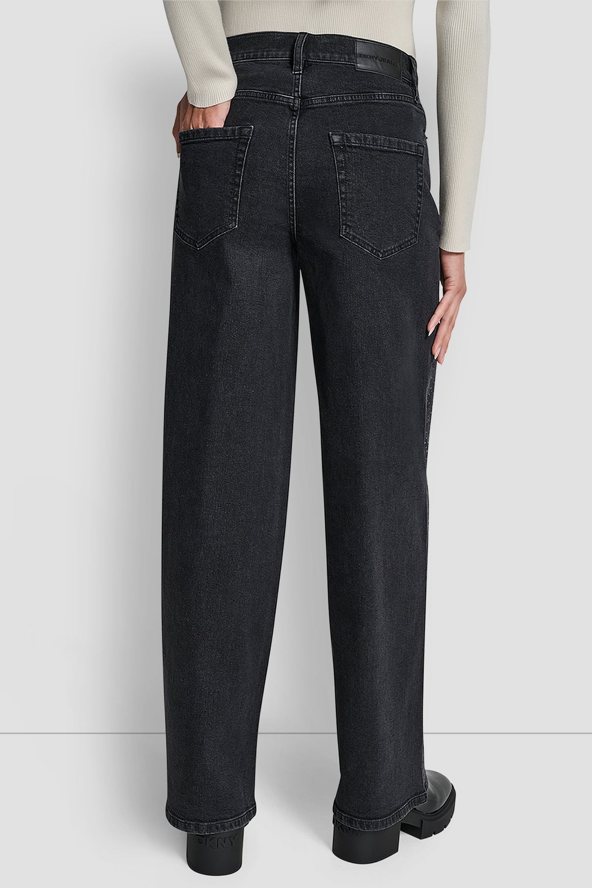 HIGH-RISE WIDE LEG WITH RHINESTONE EMBELLISHMENT - ANCHOR | DKNY