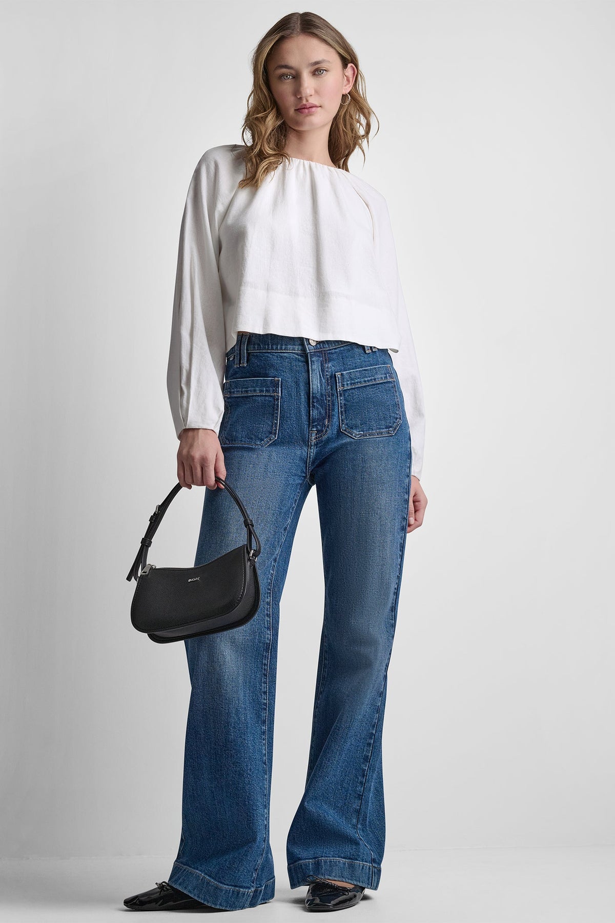 LINEN-BLEND RAGLAN SLEEVE BLOUSE - Frost Blue | DKNY