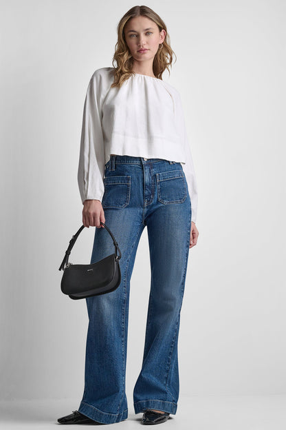 LINEN-BLEND RAGLAN SLEEVE BLOUSE - Frost Blue | DKNY