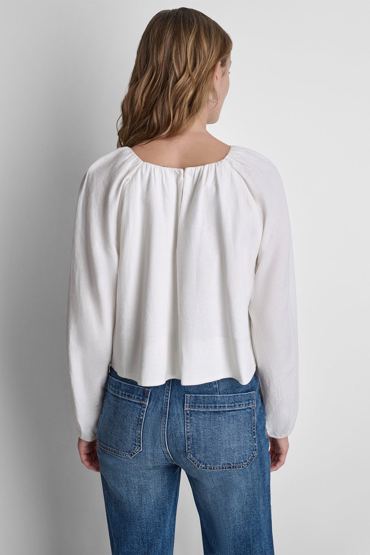 LINEN-BLEND RAGLAN SLEEVE BLOUSE - Frost Blue | DKNY